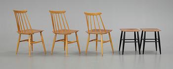 STOLAR, 3 st, samt PALLAR, 2 st, "Fanett", Ilmari Tapiovaara, Edsbyverken, 1900-talets andra hälft.