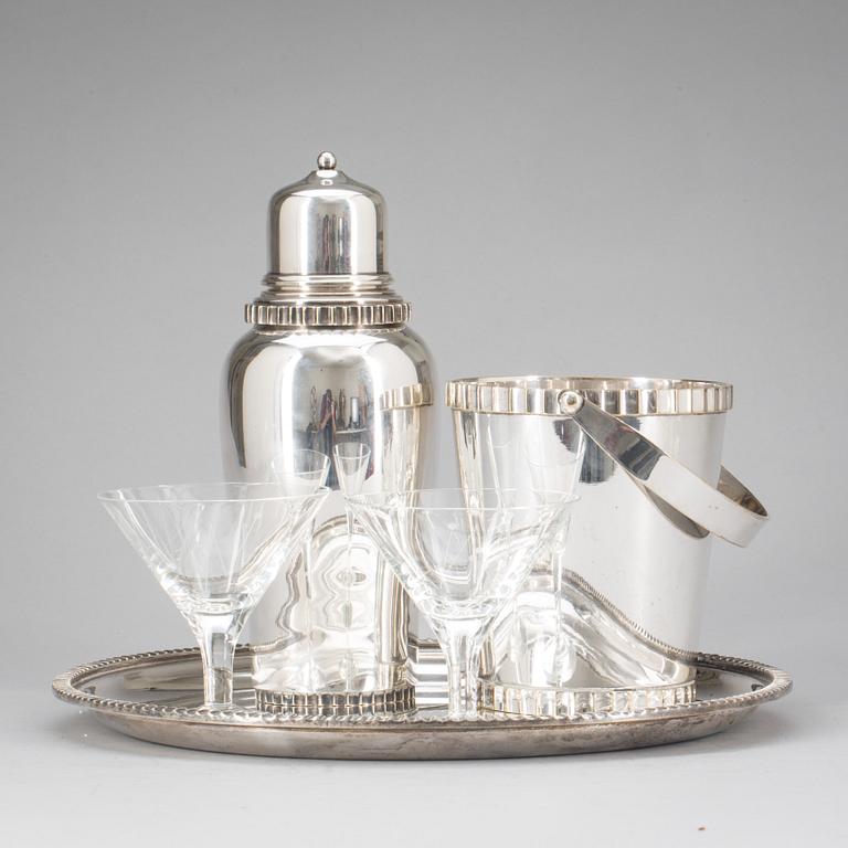 COCKTAILSET, 5 delar. Silverpläterat. 1900-talets andra hälft.