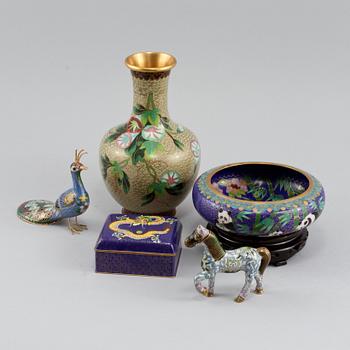 PARTI CLOISONNÉ, 5 delar, Kina, 1900-tal.