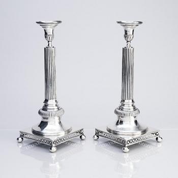 A pair of Swedish 18th century Gustavian silver candlesticks, mark of Arvid Floberg, Stockholm 1798.