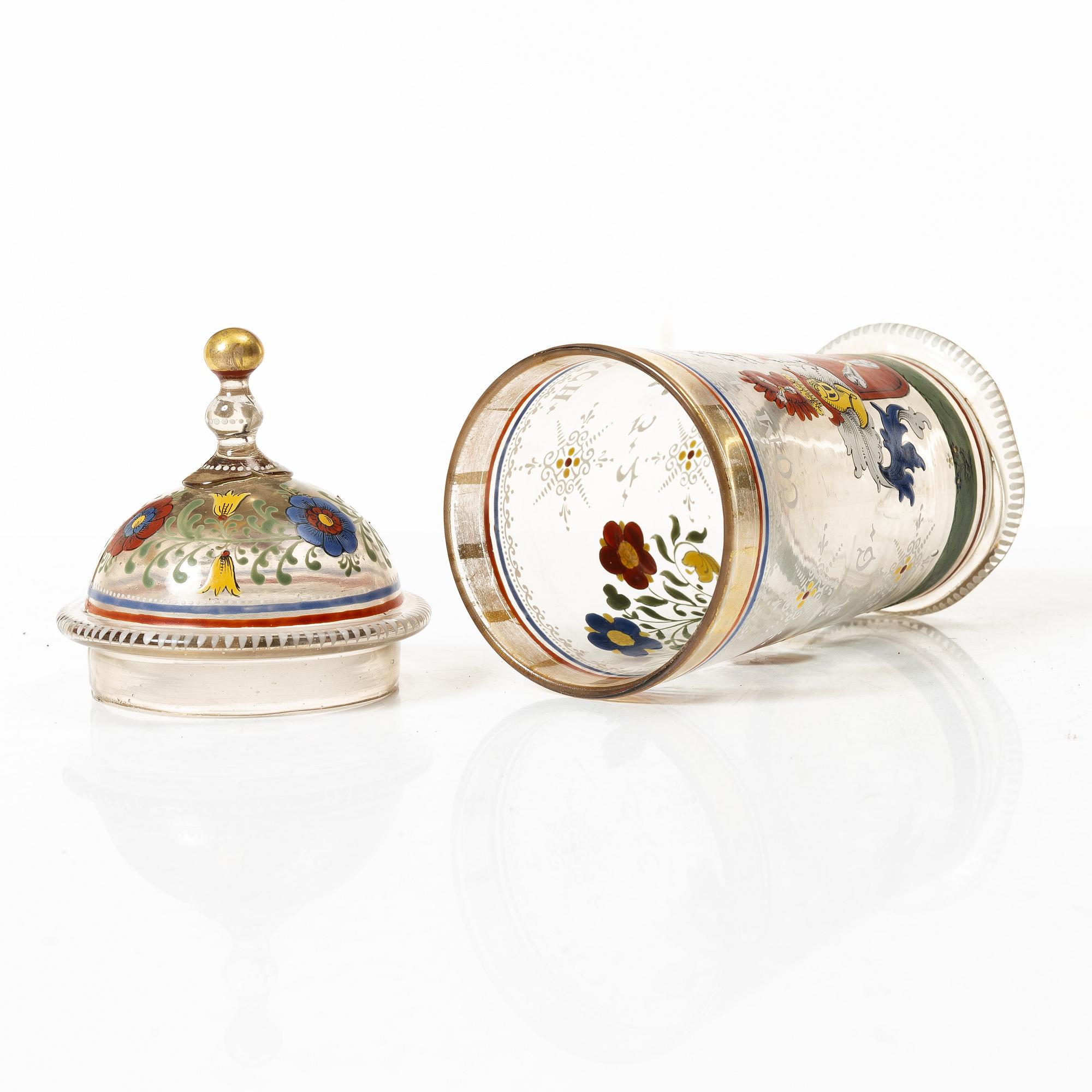 A historic style Bohemian glass cup with cover, 19th century.