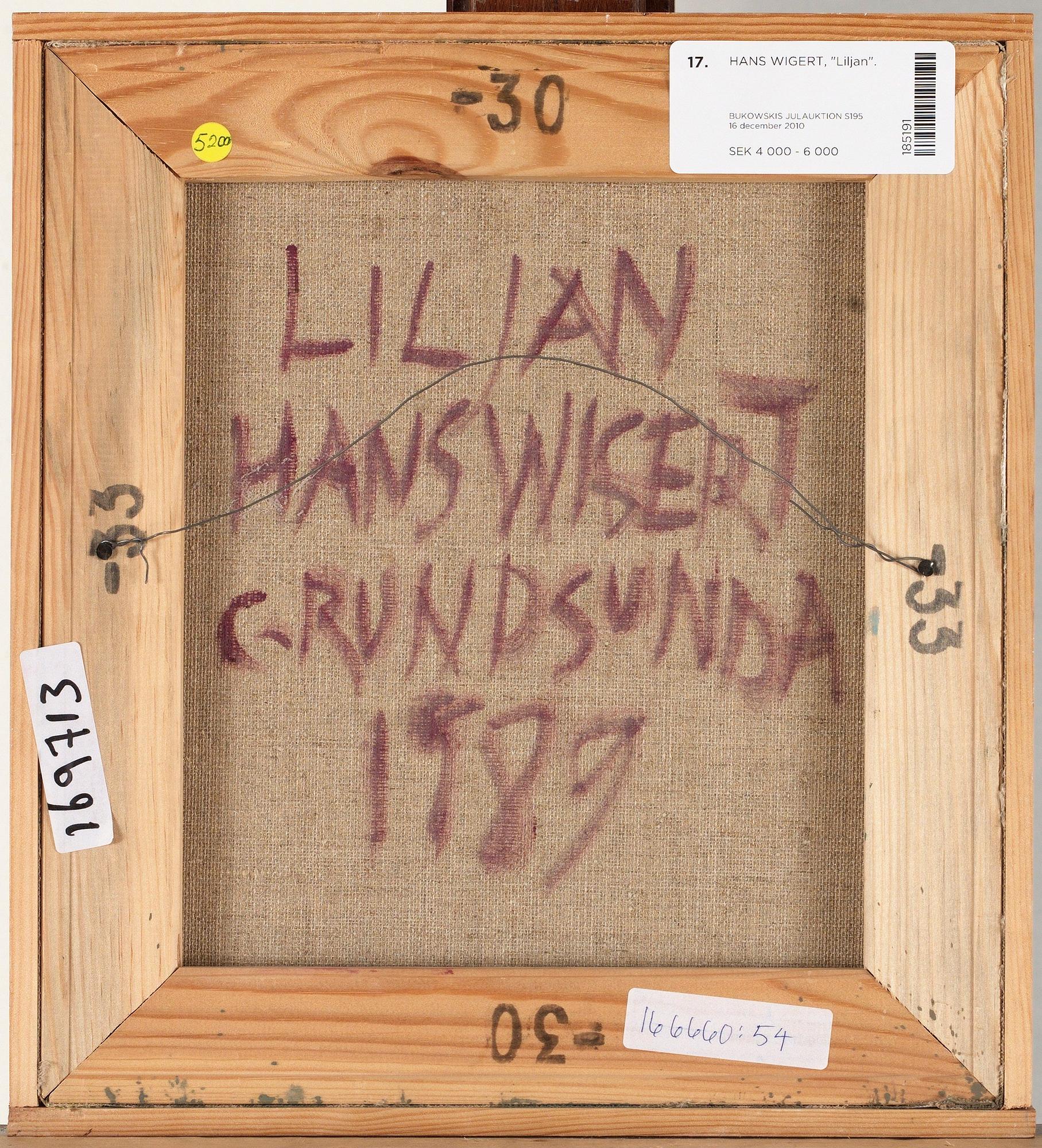 HANS WIGERT, olja på duk, sign o dat Grundsunda 1989 a tergo.
