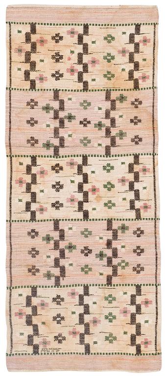 VÄVNAD. "Slån". Inplock på linnebotten. 96 x 41 cm. Signerad AB MMF (AB Märta Måås-Fjetterström).