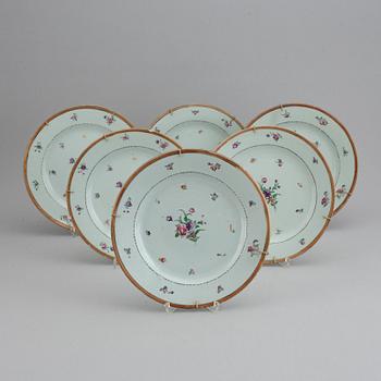 A set of 12 famille rose plates (6+6), Qing dynasty, Qianlong (1736-95).
