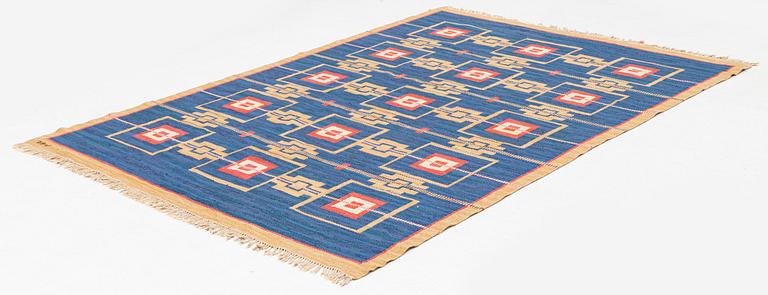 a carpet, flat weave, c 243 x 170 cm, signed JBV (Johanna Brunssons Vävskola).