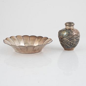 A silver tea caddie and bowl, China, 19th-20th century.