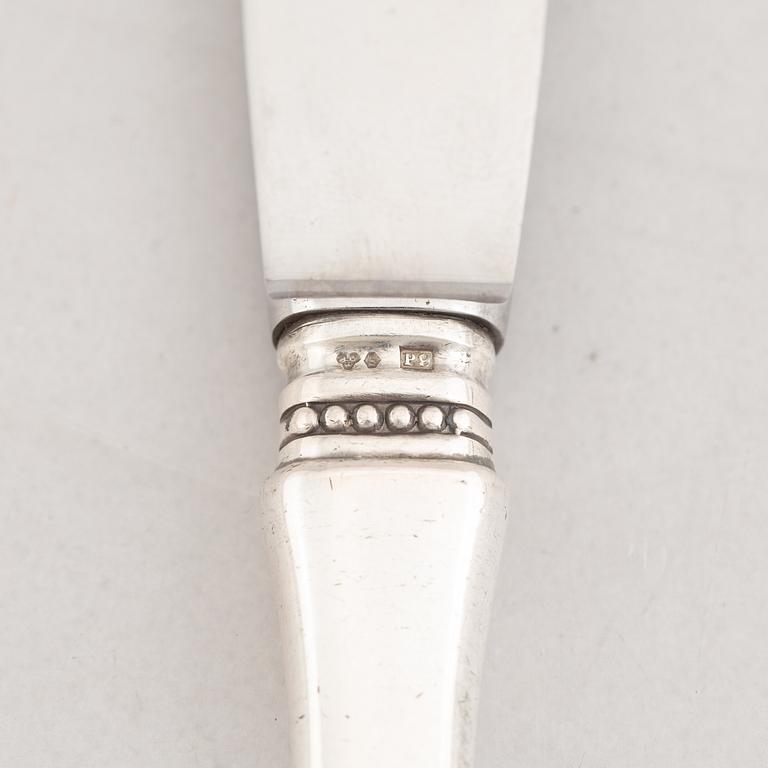 Eric Löfman, bordsknivar, 6 st, silver, modell Uppsala, KG Markströms, Lidköping 1965-1979.