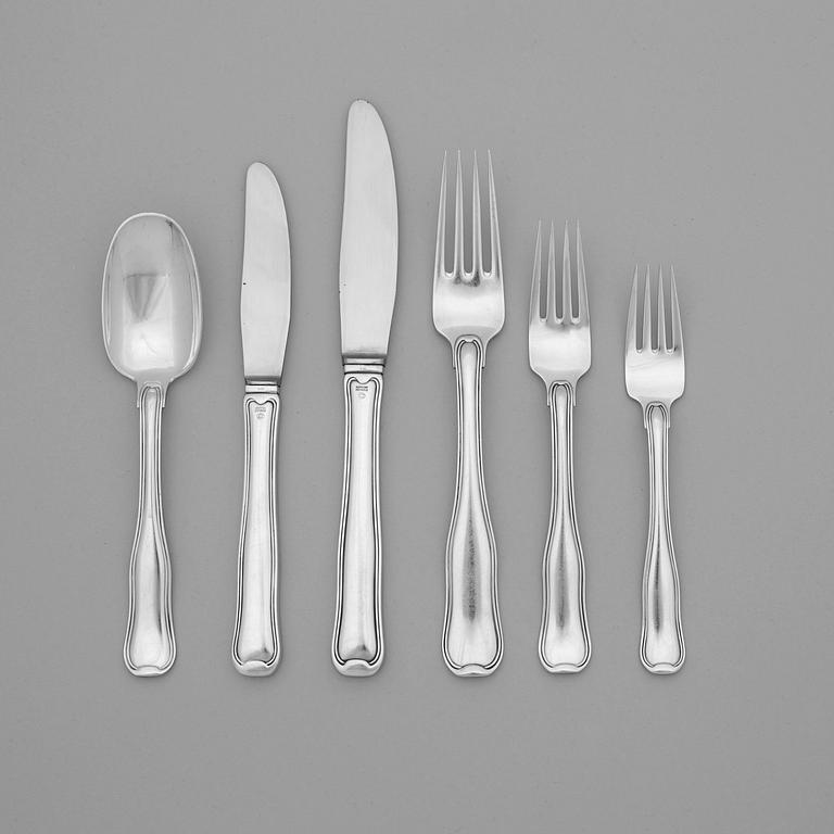 Harald Nielsen, bestickuppsättning, 64 delar "Dobbelriflet/Old Danish", Firma Georg Jensen, Köpenhamn 1944-77, sterling,