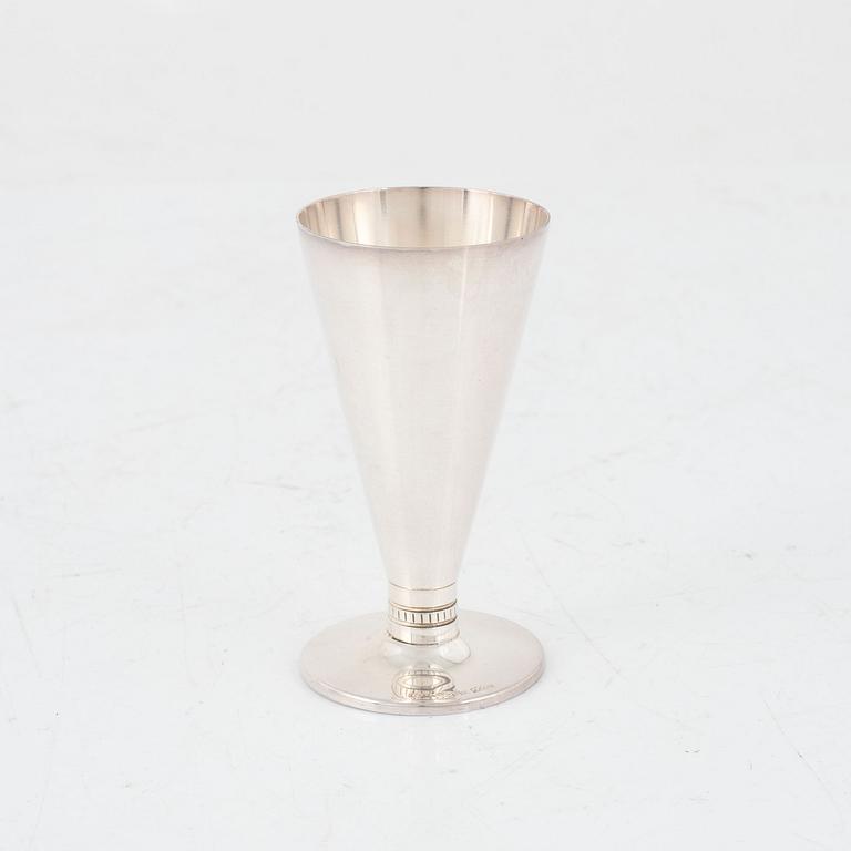 Tore Eldh, snapsglas, 12 st, silver, K&EC, Göteborg, 1949-1958.