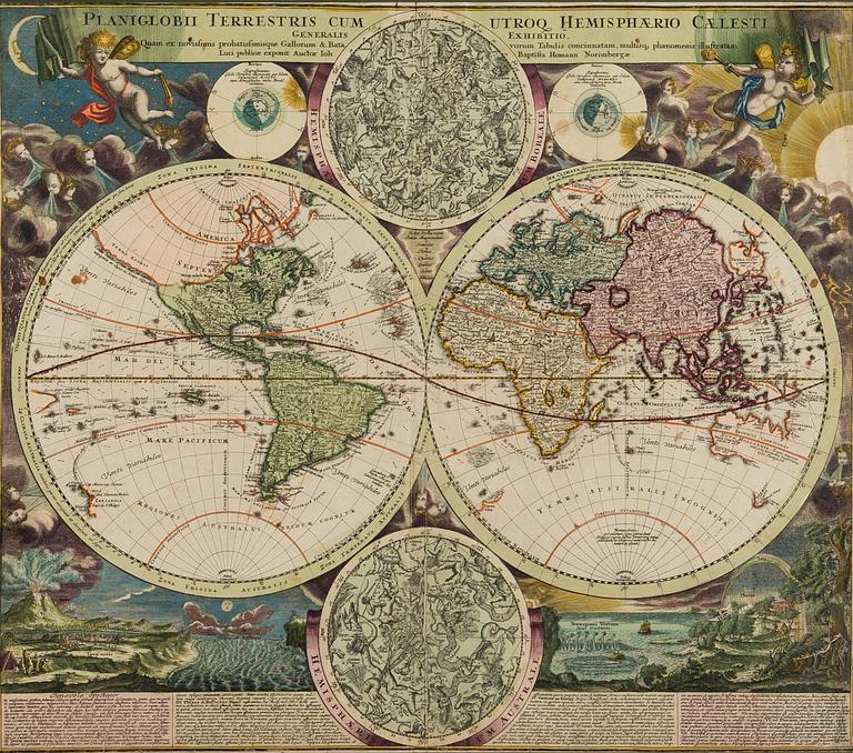 A MAP, Johann Baptiste Homann, Planiglobii Terrestris, Nuremberg, 1720-1730.