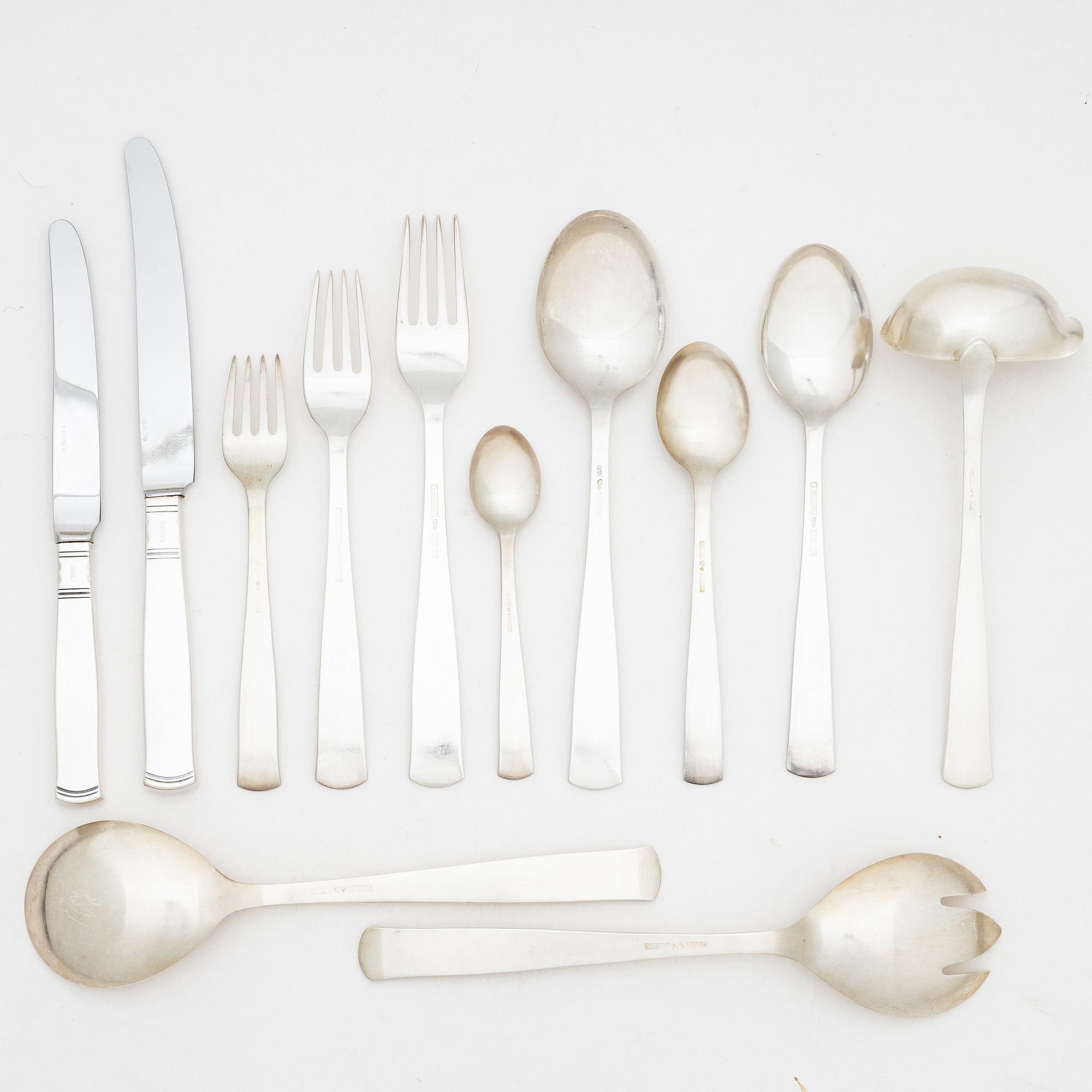 Jacob Ängman, a silver cutlery, model 'Rosenholm', GAB, Stockholm and Eskilstuna, some 1967 (111 pieces).
