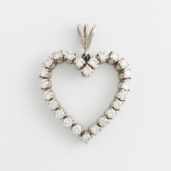 An 18K heartd pendant set wtih round brilliant-cut diamonds.