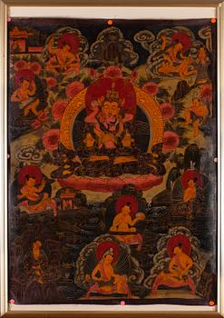 THANGKA, handmålad på textil, Tibet, 1900-tal.