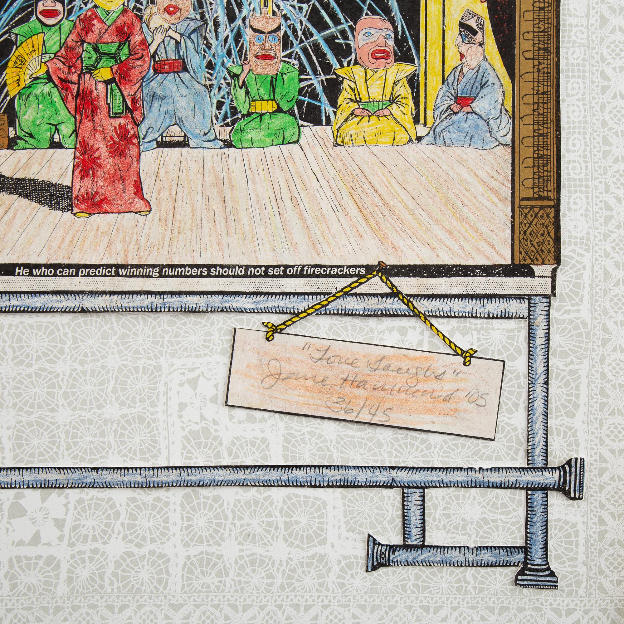 Jane Hammond, färglitografi med handkolorering och collage, signerad och numrerad 36/45, daterad -05.