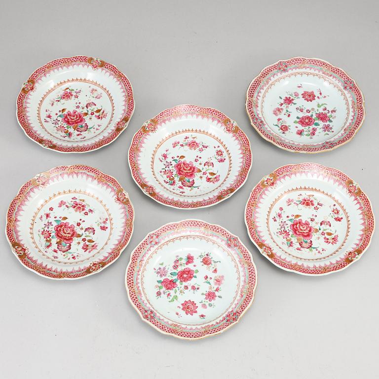 A group of six famille rose dishes, Qing dynasty, Qianlong (1736-95).