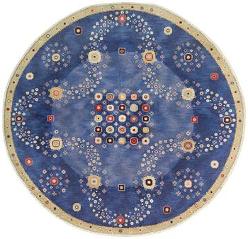 Barbro Nilsson, A CARPET. "Blå rabatten". Round. Knotted pile. Diameter 291-302 cm. Märta Måås-Fjetterström AB, Barbro Nilsson.