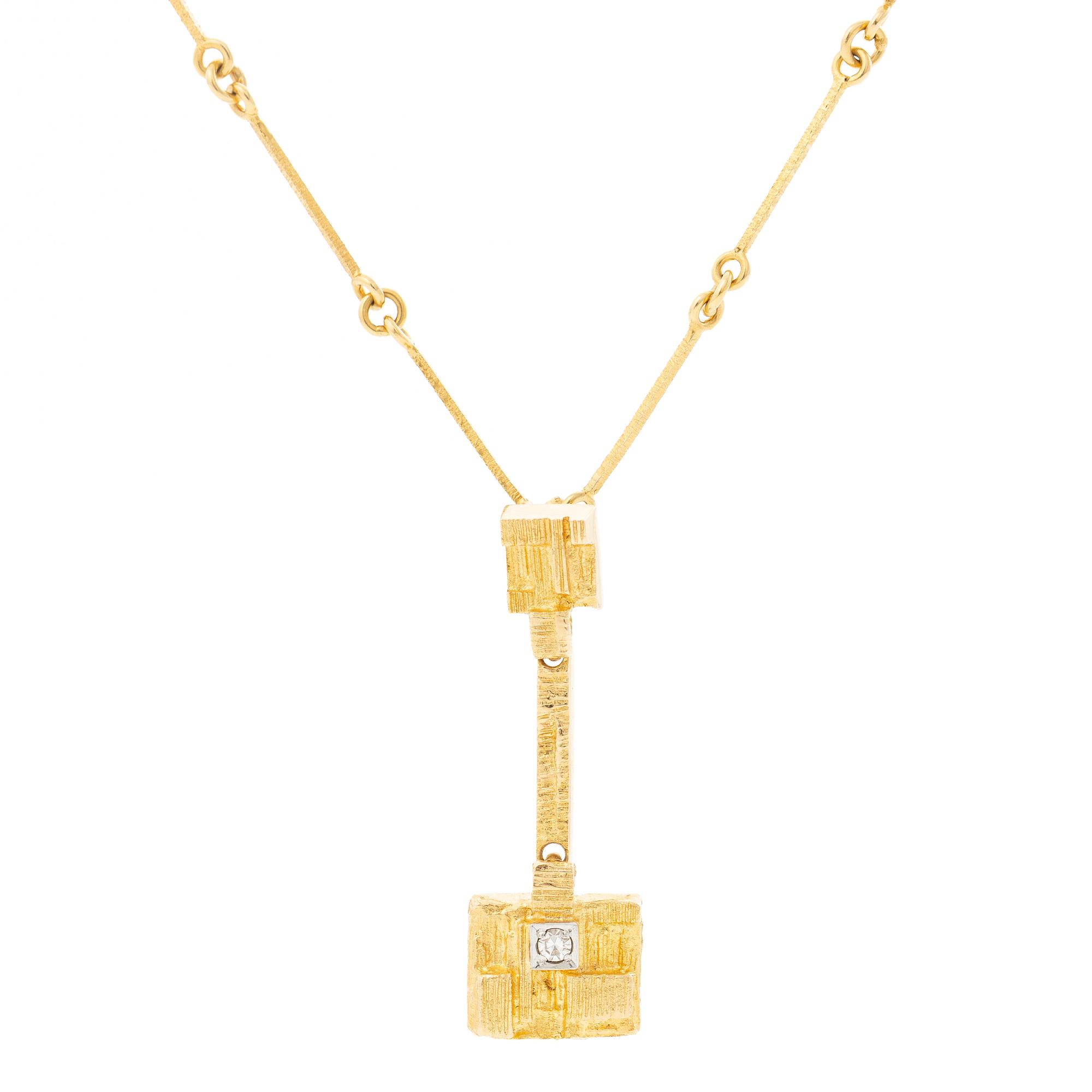 Björn Weckström, Necklace, 18K gold with an octagonal-cut diamond, for Lapponia. Finland, 1978.