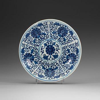 58. A blue and white lotus dish, Qing dynasty, with Guangxu six character mark and period (1875-1908).