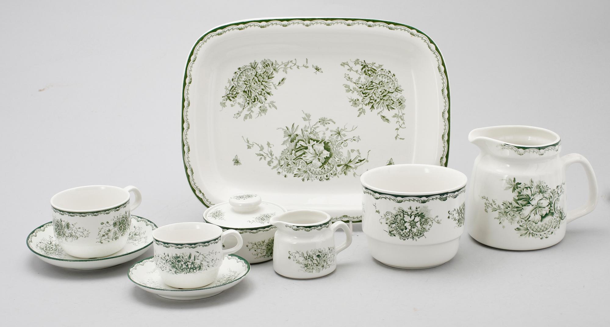 MAT- OCH KAFFESERVIS, 92 del, snarlika, porslin, Grön Anna, Gustavsberg.