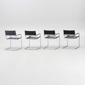 Four steel and leather chairs, possibly Italy, late 20th century.