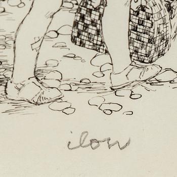 ILON WIKLAND, ink drawing, signed ilon in pencil.