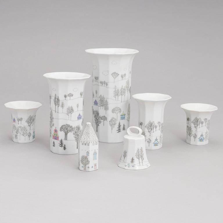 TAPIO WIRKKALA ja RUT BRYK. Posliiniesineitä. 7 osaa. "Winterreise" & "Polygon". Rosenthal. 1900-luvun loppu.