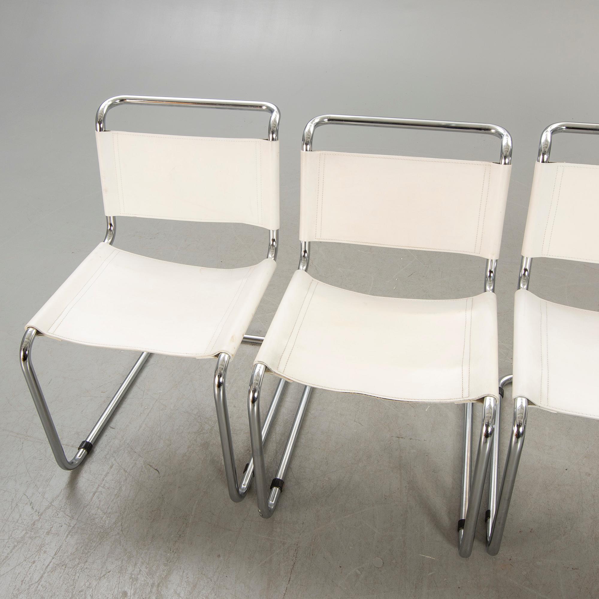 A set of four Italien chrome and leather chairs later part of the 20th century.