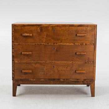 A stained birch chest of drawers, 1930's.