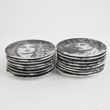 Piero Fornasetti, 16 creamware coasters "Adamo ed Eva", Milano, Italy.