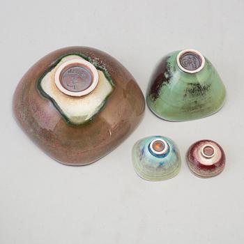 BERNDT FRIBERG, a set of two stoneware vases and four bowls, Gustavsberg studio, Sweden 1970's.