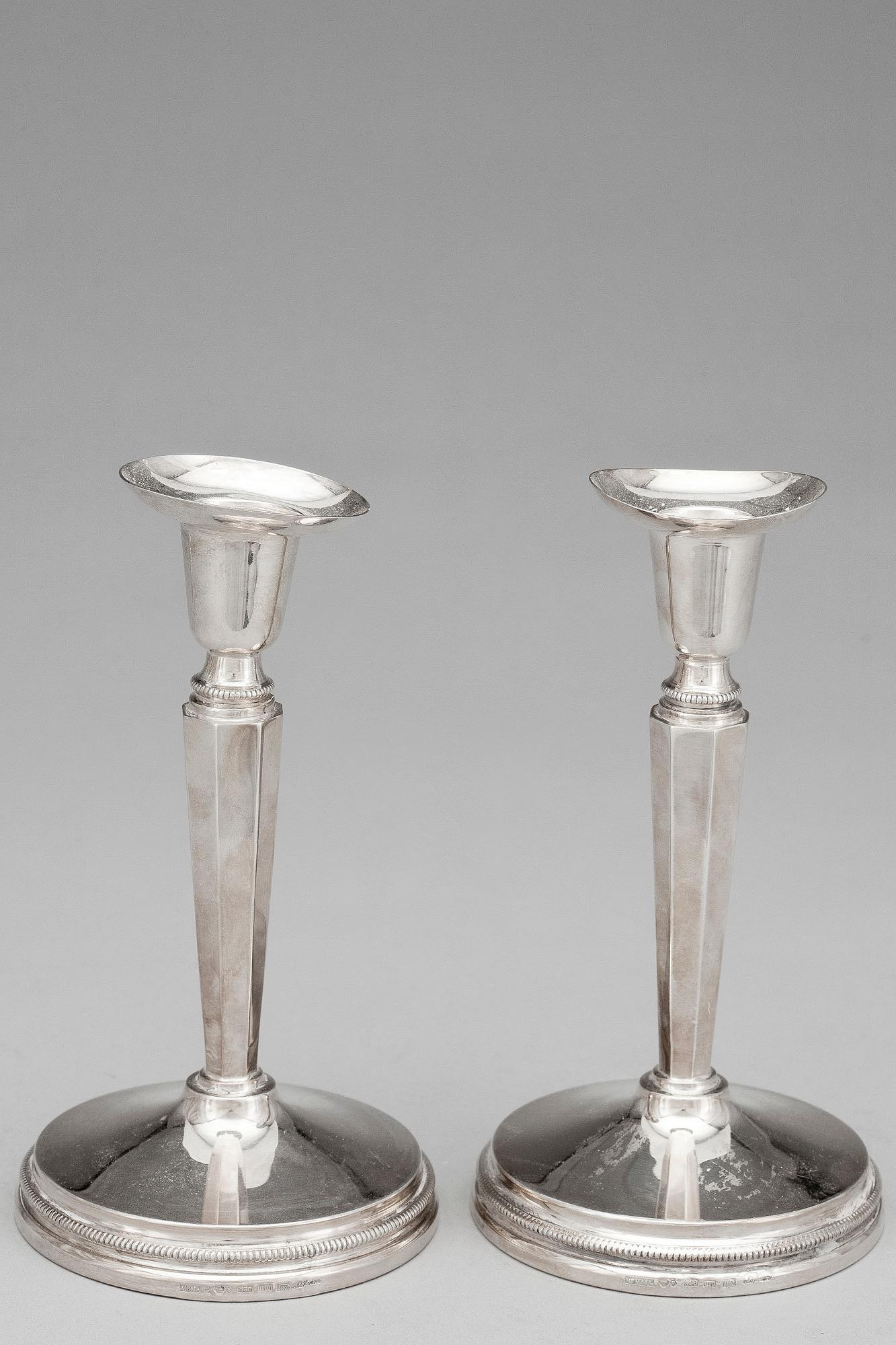 LJUSSTAKAR, ett par, silver, Mema Guld och Silver AB, Löfman, Lidköping 1990.