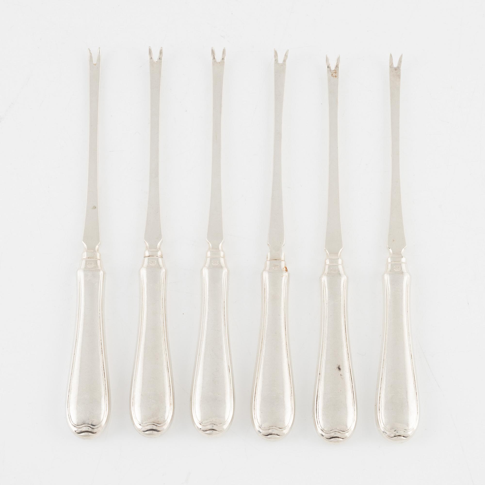 Hummergafflar, 6 st, silver, J. Tostrup, Norge.