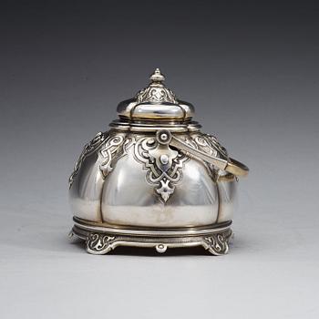 A Russian late 19th century parcel-gilt tea-pot, marks of Sasikow, Moscow. Imperial warrant.