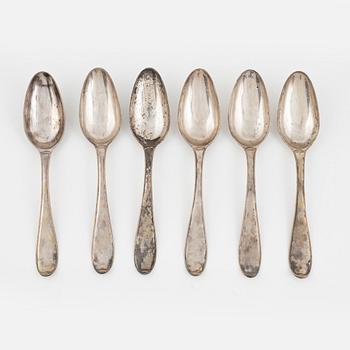 Gustaf Hamnqvist, six silver table spoons, Åmål, 1797.