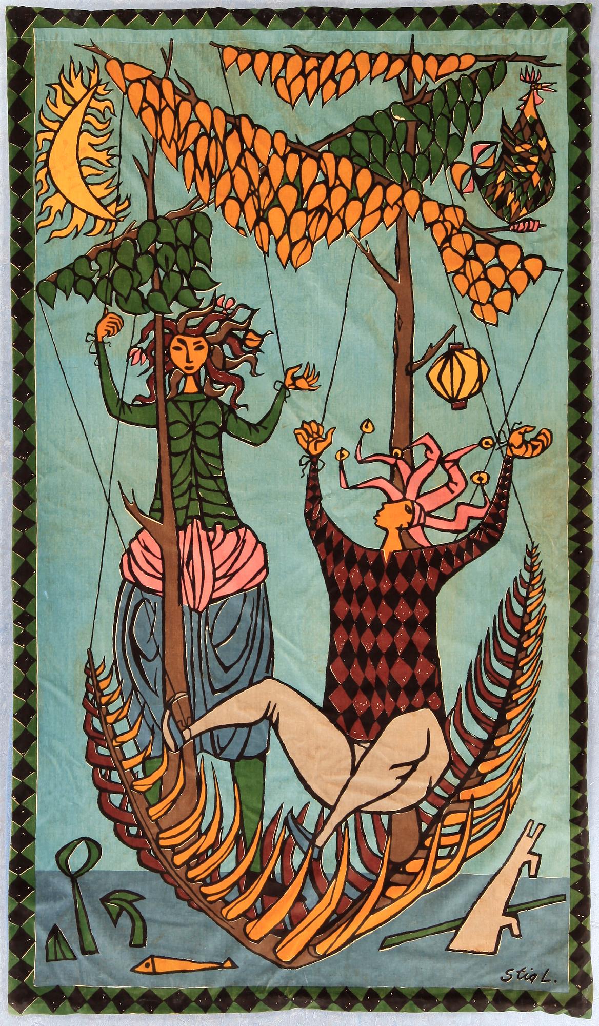 VÄGGBONAD, "Marionetterna", Stig Lindberg, 1960-talets början.