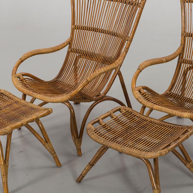 KORGFÅTÖLJER med FOTPALLAR, ett par, Sika-Design, 2000-tal.