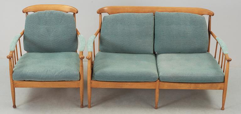 FÅTÖLJ samt SOFFA,  "Skrindan", Kerstin Hörlin-Holmquist.