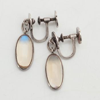 Wiwen Nilsson, a sterling and moonstones bangle with a pair of matching earrings, Lund Sweden 1937 ( bangle) and 1956.