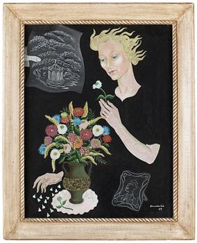 477. Edvarda Lie, Kvinna med blommor.