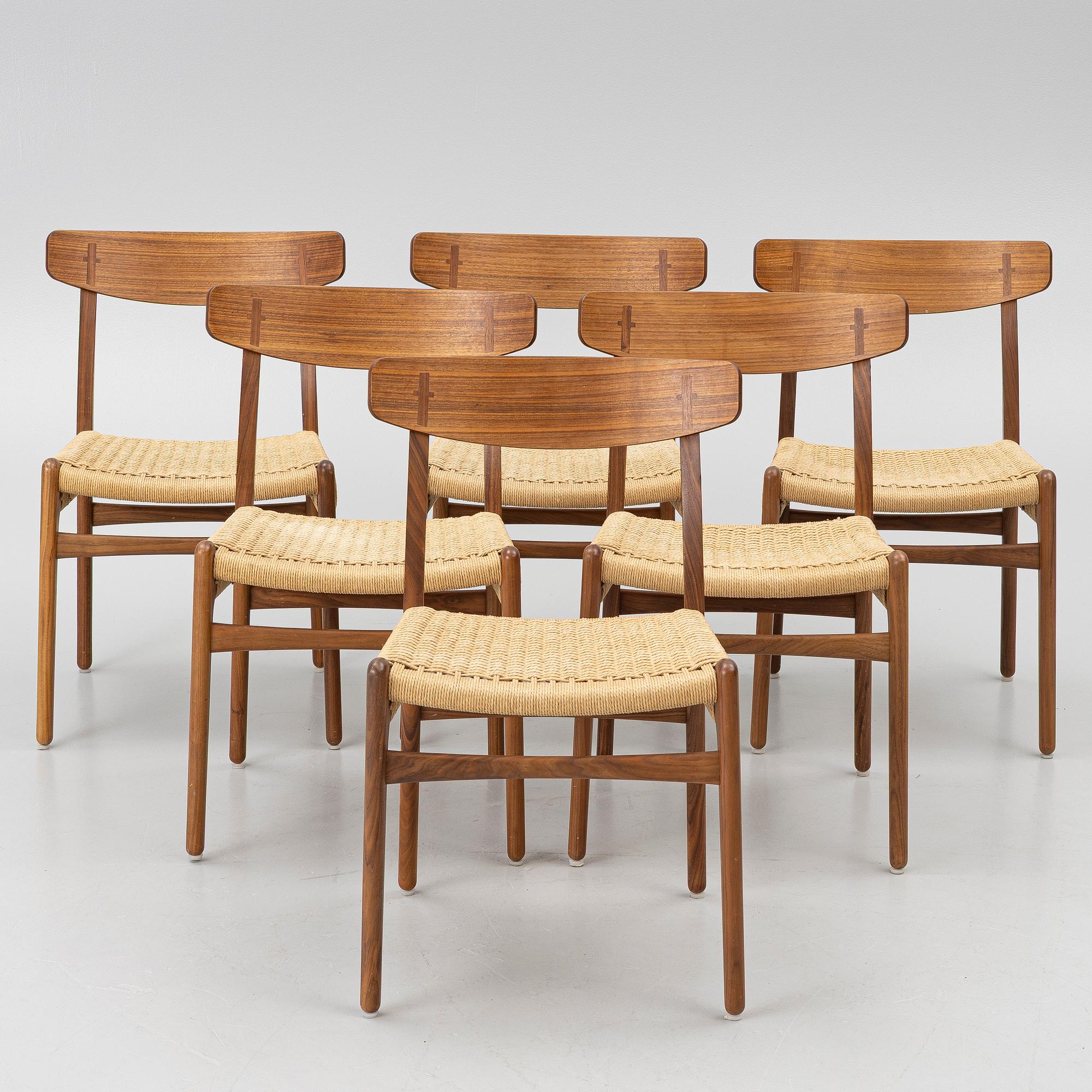Hans J. Wegner, Six "Spisestolen" chairs/CH23, Carl Hansen & Søn, Denmark, contemporary production.