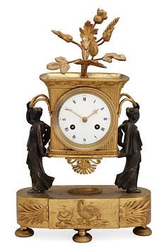 An Empire early 19th Century gilt bronze mantel clock.