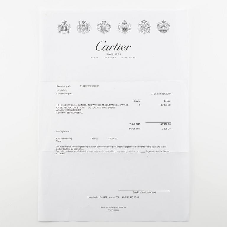 Cartier, Santos 100, "Diamond Paved Case", ca 2010.