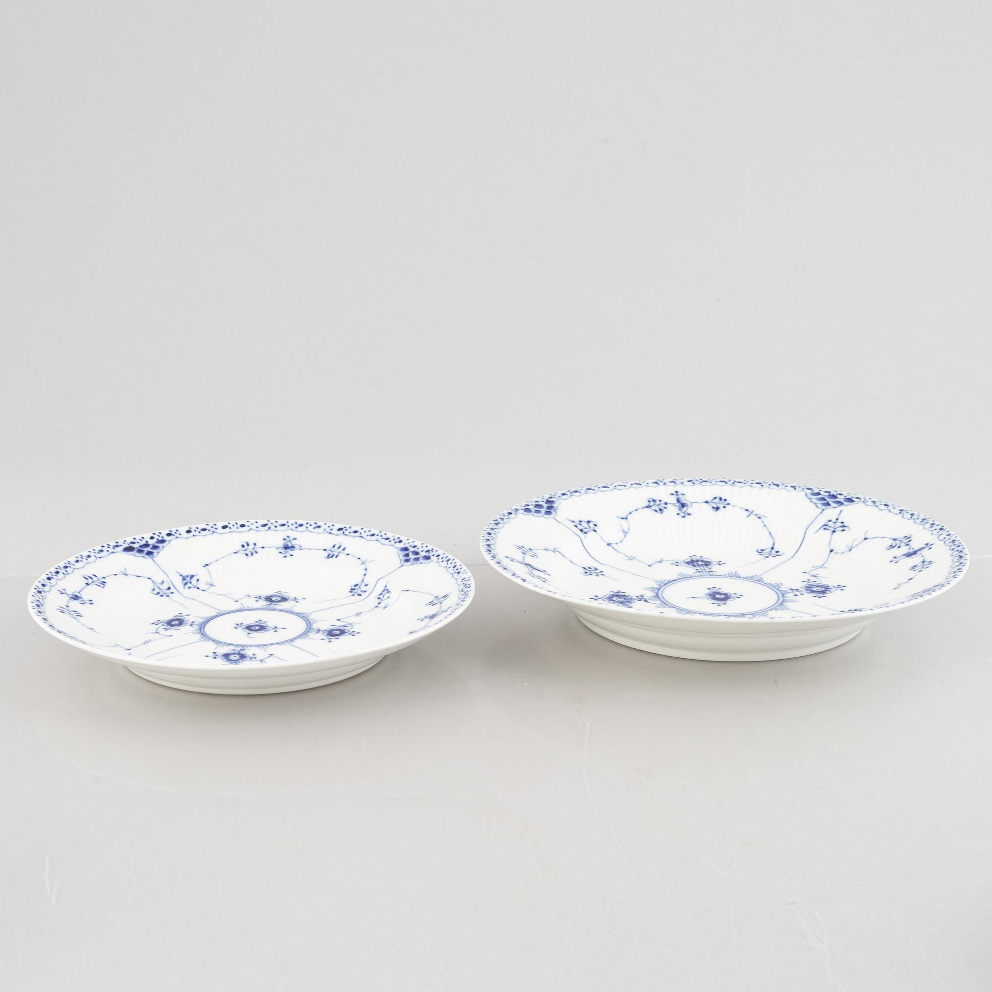 Royal Copenhagen,  18 porcelain service pieces, 'Blue Fluted', Denmark.