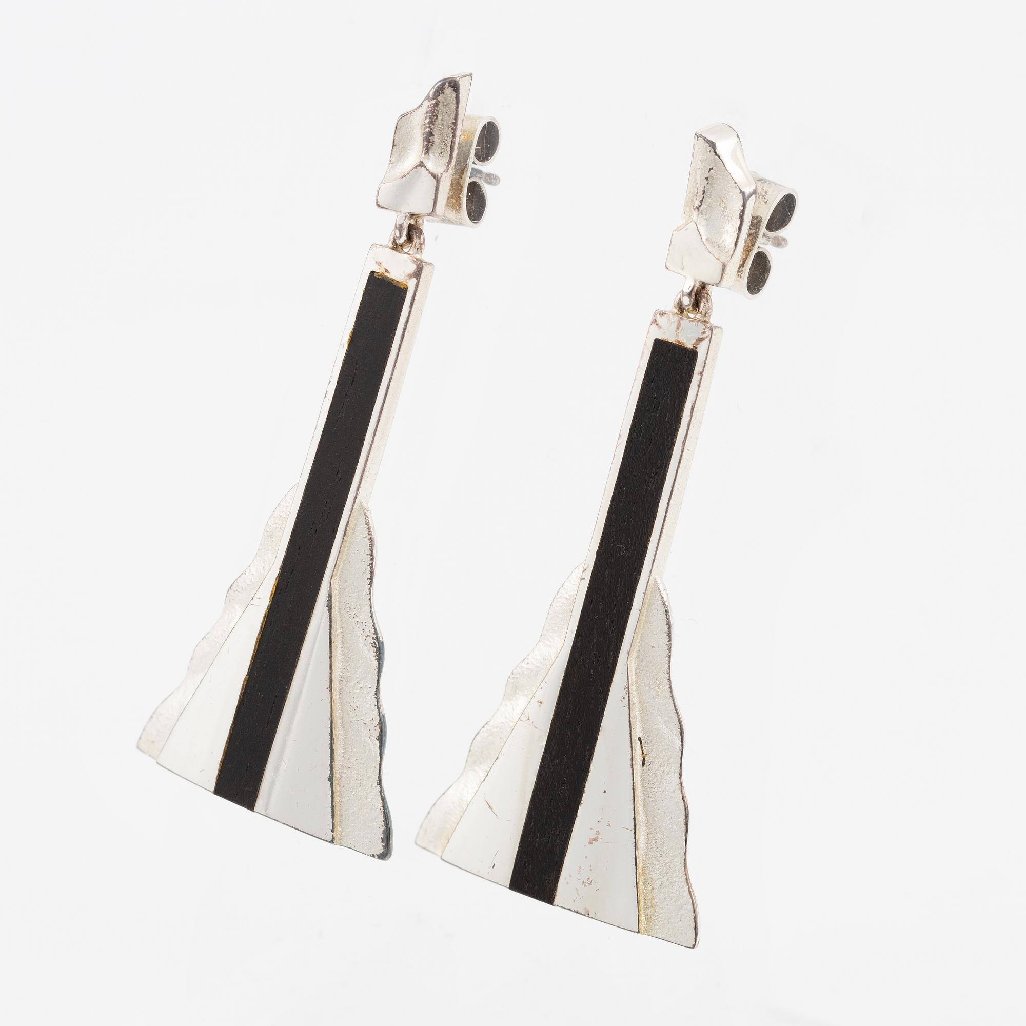 Lapponia, earrings, silver and wood. 1986.