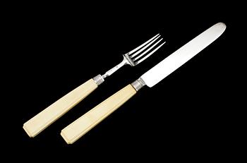 BESTICK, servisdelar, 28 st, silver, ben, England, bla Sheffield. 1800-1900-tal.