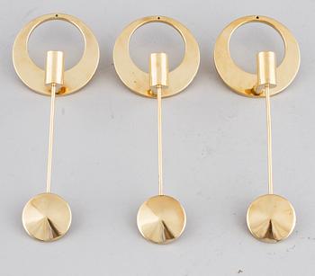 VÄGGLJUSSTAKAR, 3 st, mässing, Arthur Pe, Kolbäck, 1900-talets andra hälft.