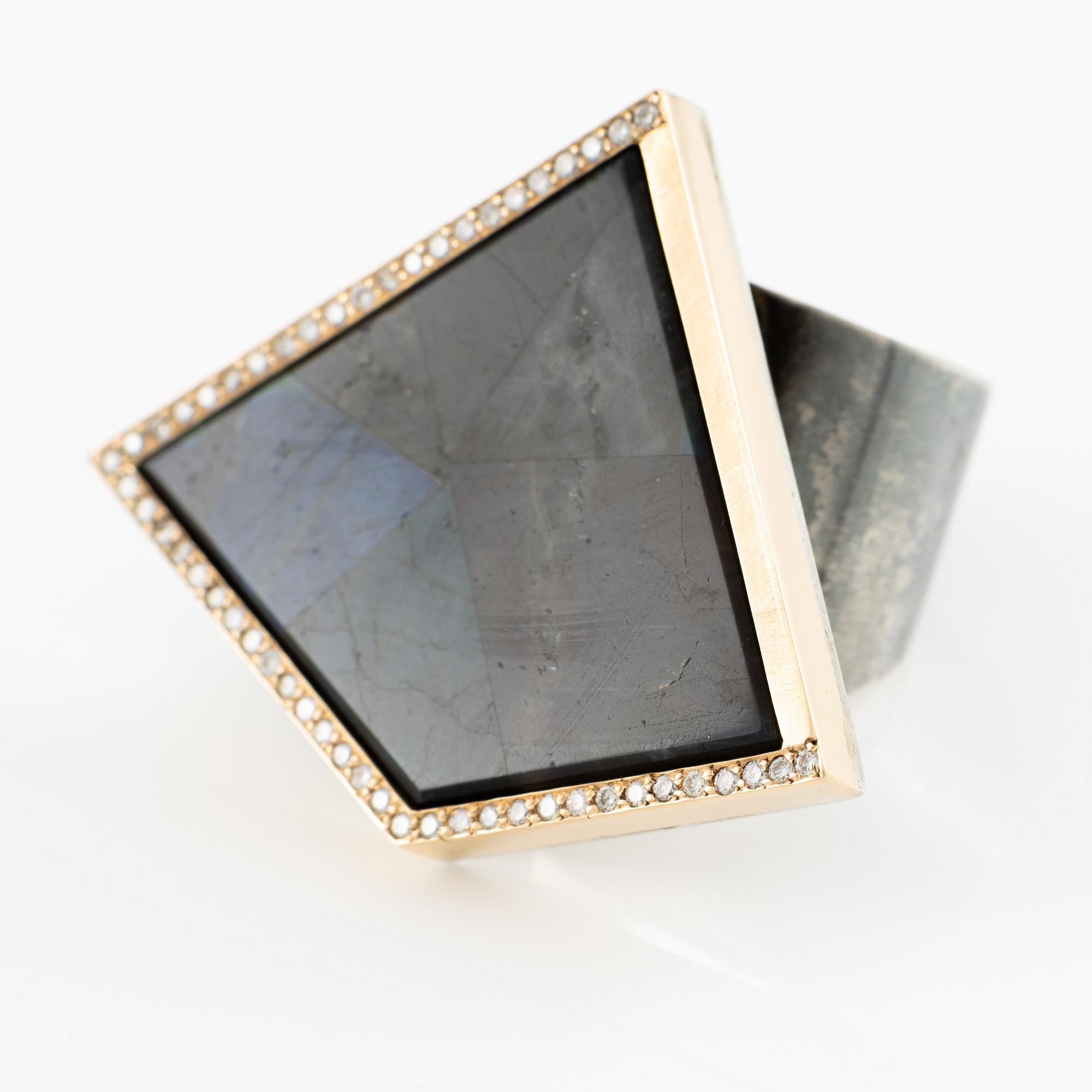 Jan-Christer Lundqvist, ring, sterling silver and gold with spectrolite and brilliant-cut diamonds, Skövde.