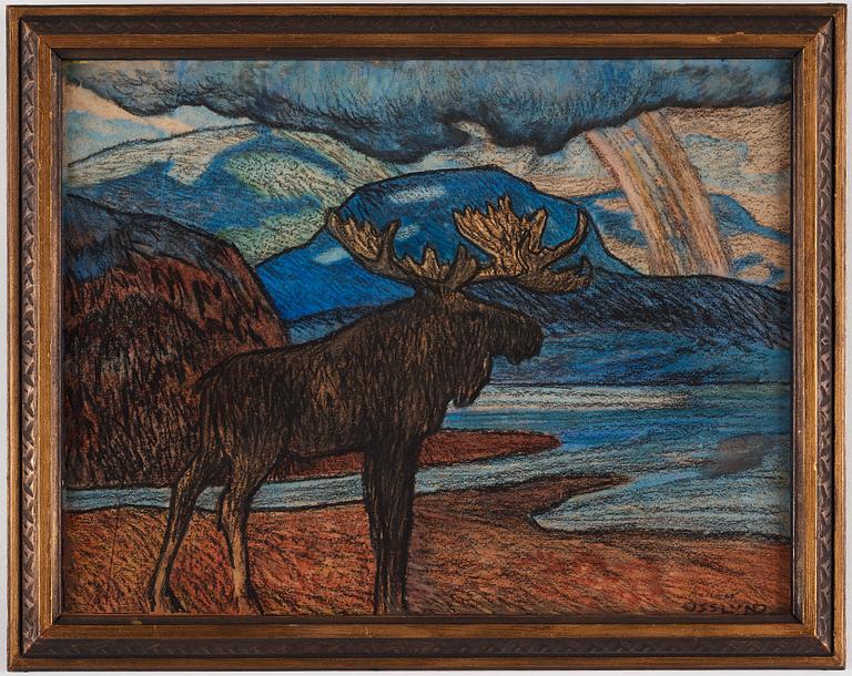 Helmer Osslund, Moose in a Northern landscape.