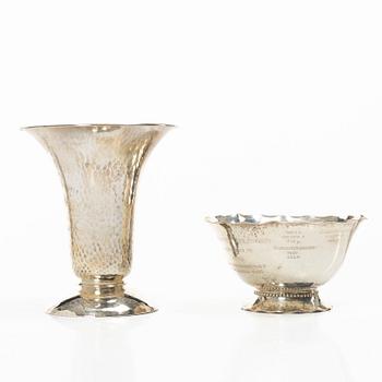 Bowl and vase, silver, GAB, Stockholm 1929, respectively Markström, Uppsala 1925.