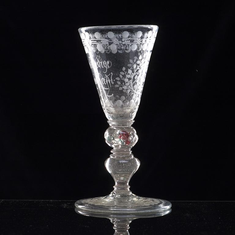 A German cut and engraved glass goblet, 18th Century.